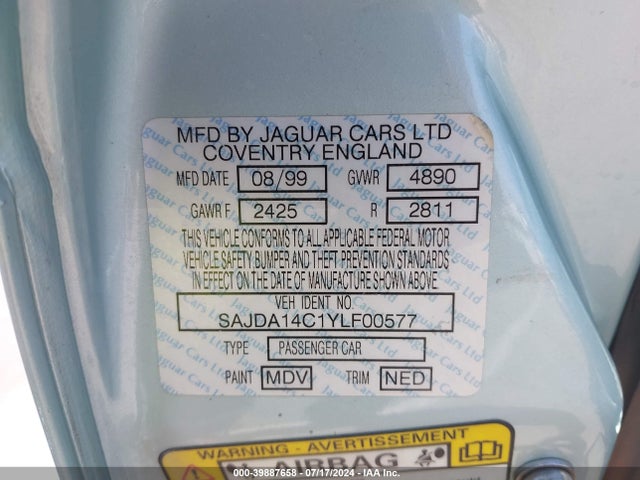2000 JAGUAR XJ8 SAJDA14C1YLF00577 Photo 8