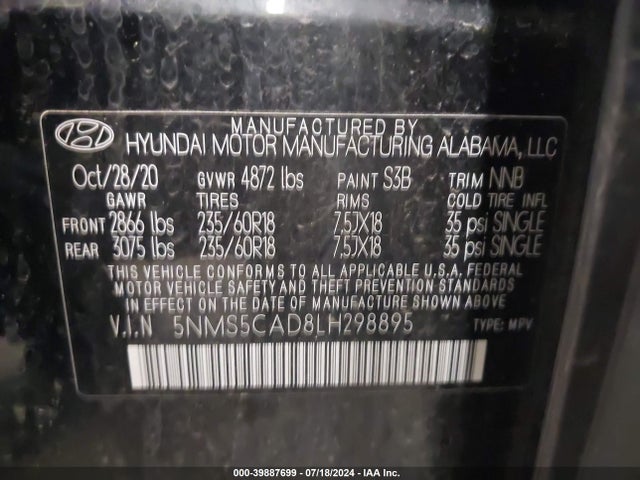 Hyundai Santa Fe Limited 2020 5NMS5CAD8LH298895 Image 9