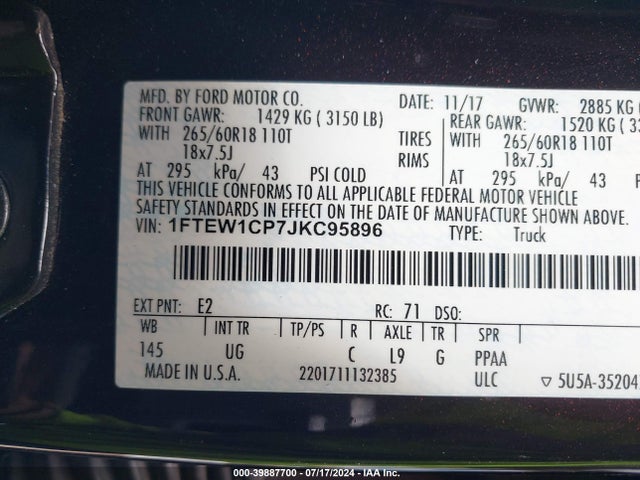 Ford F-150 Xlt 2018 1FTEW1CP7JKC95896 Image 9