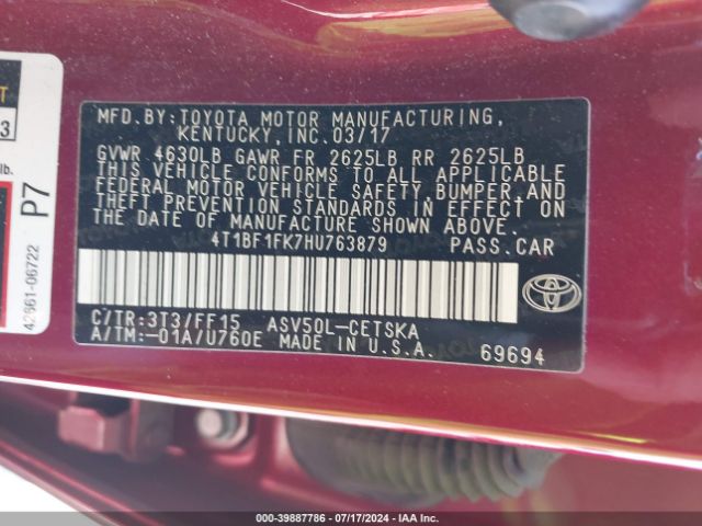 4T1BF1FK7HU763879 Toyota CAMRY SE