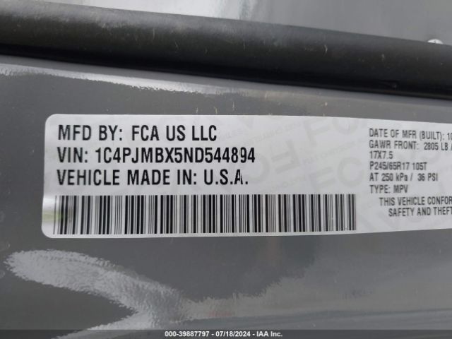 1C4PJMBX5ND544894 Jeep Cherokee Trailhawk 4x4
