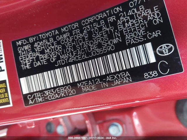 Toyota Corolla Xse 2020 JTDT4RCE6LJ035590 Image 9