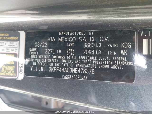 KIA Forte Gt Manual 2022 3KPF44AC3NE478376 Image 9