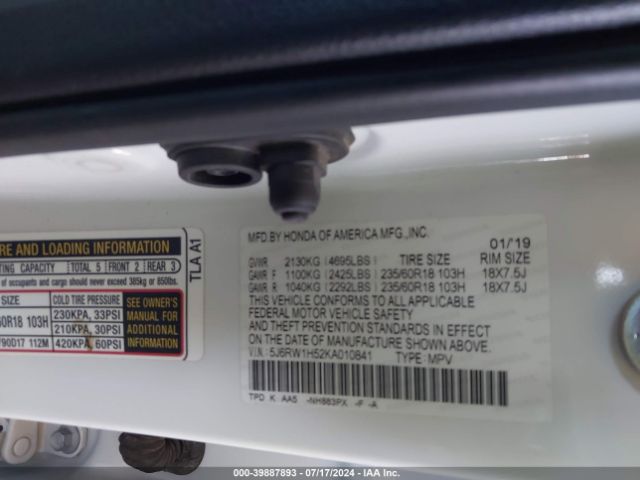 5J6RW1H52KA010841 Honda CR-V EX