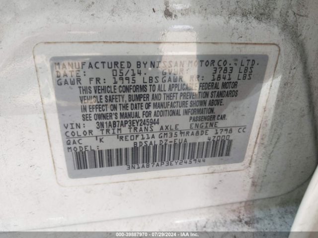 3N1AB7AP3EY245944 Nissan Sentra Fe+ S/fe+ Sv/s/sl/sr/sv