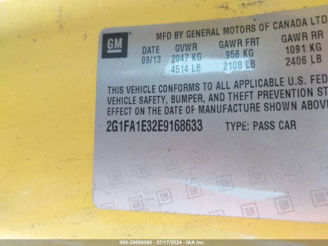 2G1FA1E32E9168633 Chevrolet Camaro 2ls