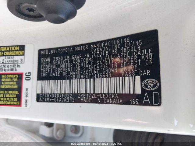 2T1BURHE0FC415691 Toyota Corolla S