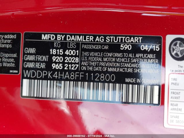 WDDPK4HA8FF112800 Mercedes-Benz SLK 250