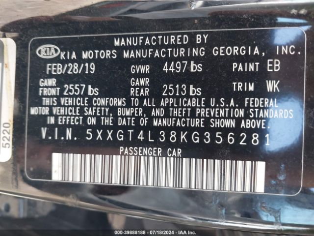 5XXGT4L38KG356281 KIA Optima Lx