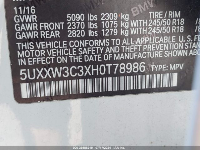 5UXXW3C3XH0T78986 BMW X4 Xdrive28i