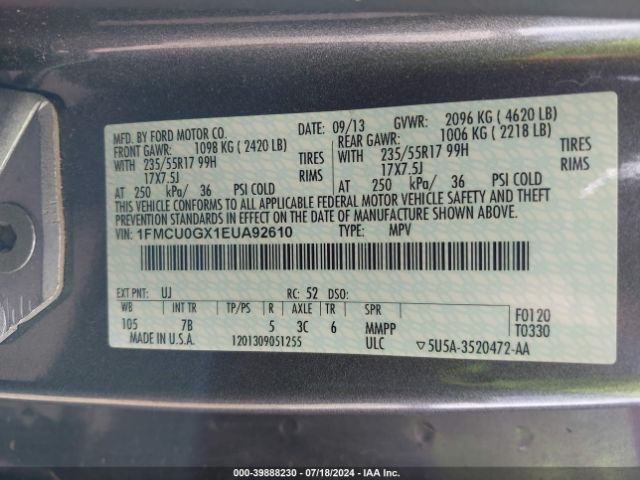 1FMCU0GX1EUA92610 Ford ESCAPE SE