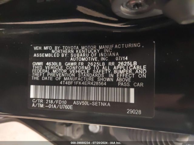 4T4BF1FK4ER428564 Toyota CAMRY LE