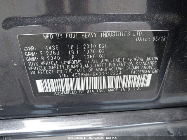 Продажа на аукционе авто 2013 Subaru Legacy 2.5i Premium, vin: 4S3BMBH6XD3048224, номер лота: 39888247