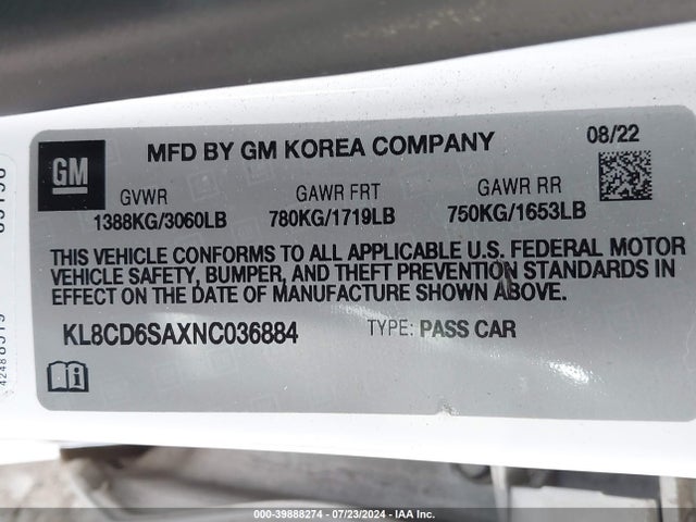 Chevrolet Spark Fwd 1lt Automatic 2022 KL8CD6SAXNC036884 Image 9