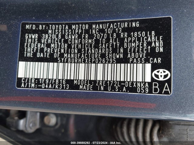 Toyota COROLLA LE 2014 5YFBURHEXEP026295 Image 9