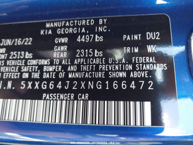 2022 KIA K5 5XXG64J2XNG166472 Photo 8