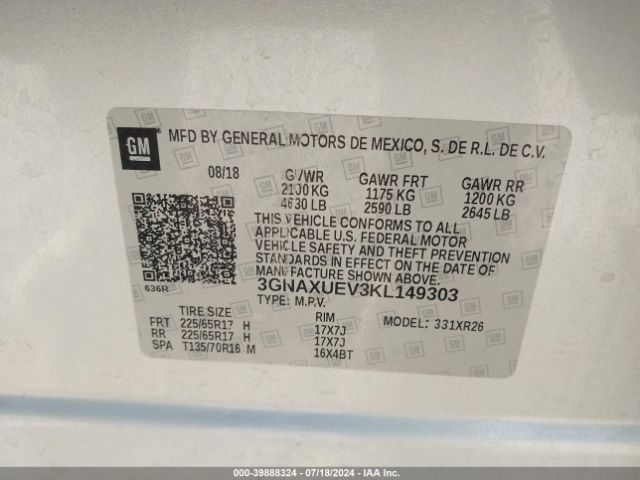 3GNAXUEV3KL149303 Chevrolet EQUINOX LT