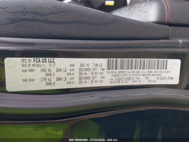 1C4SDHCT1HC859710 Dodge Durango R/t Rwd
