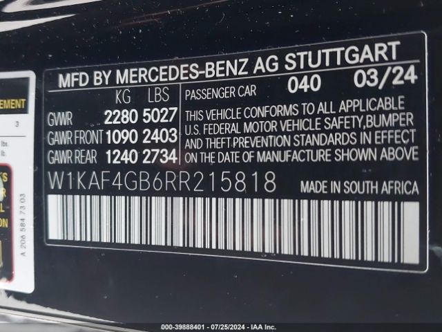 W1KAF4GB6RR215818 Mercedes-Benz C 300