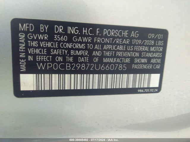 2002 PORSCHE BOXSTER WP0CB29872U660785 Photo 8