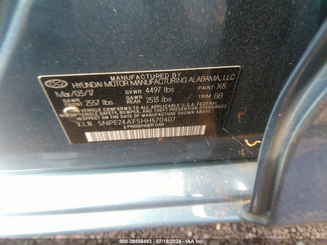 Hyundai Sonata 2017 5NPE24AF5HH570407 Image 9