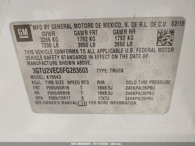 GMC Sierra 1500 Slt 2015 3GTU2VEC6FG283603 Image 9