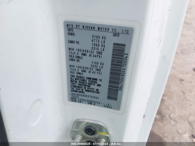3N6CM0KN0KK702063 Nissan NV200 SV