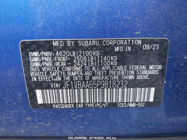 JF1VBAA65P9818232 Subaru WRX