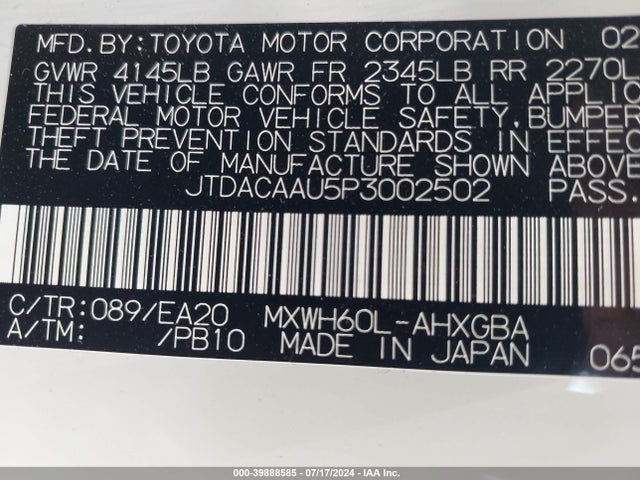 Toyota PRIUS XLE 2023 JTDACAAU5P3002502 Image 9