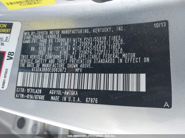 Toyota Venza Xle 2014 4T3ZA3BB0EU083873 Image 9