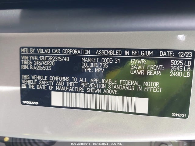YV4L12UF3R2315748 Volvo Xc40 B5 Ultimate Bright Theme
