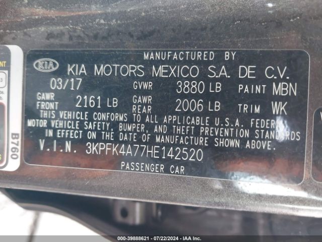 3KPFK4A77HE142520 KIA FORTE LX