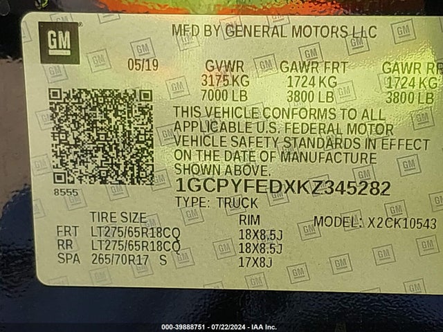 Chevrolet Silverado 1500 Lt Trail Boss 2019 1GCPYFEDXKZ345282 Image 9
