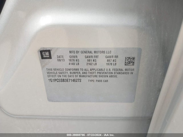 1G1PC5SB3E7146272 Chevrolet Cruze 1lt Auto