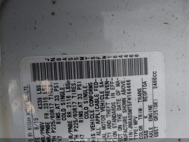 JN8AS5MT5FW164466 Nissan Rogue Select S