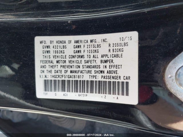 1HGCR2F51GA061817 Honda Accord Sport