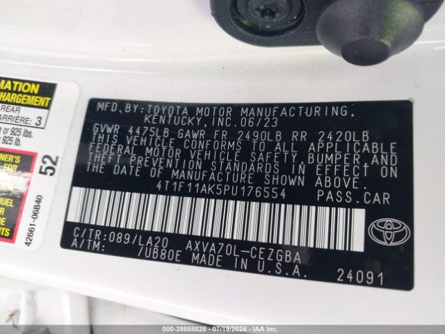 4T1F11AK5PU176554 Toyota CAMRY XLE