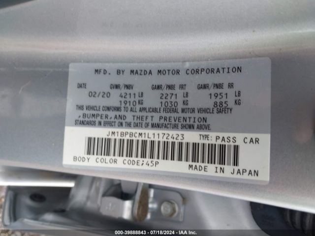 JM1BPBCM1L1172423 Mazda Mazda3 Select Package