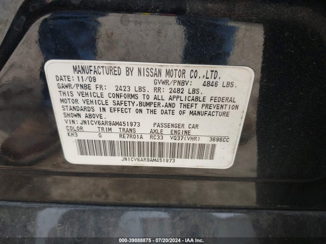 Aukcja sprzedaży 2010 Infiniti G37x, vin: JN1CV6AR9AM451973, numer aukcji: 39888875
