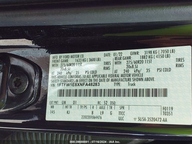 1FTFW1E8XNFA48283 Ford F-150 King Ranch