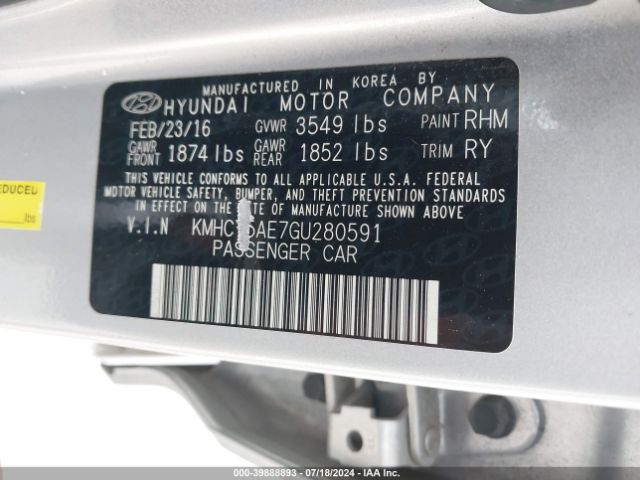 KMHCT5AE7GU280591 Hyundai ACCENT SE