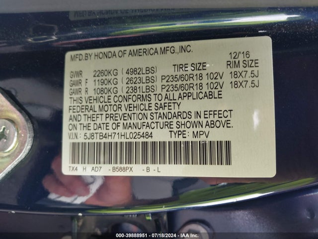 5J8TB4H71HL025484 Acura Rdx Advance Package