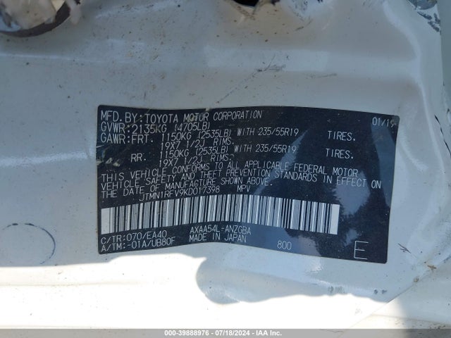 Toyota Rav4 Limited 2019 JTMN1RFV9KD017398 Image 9