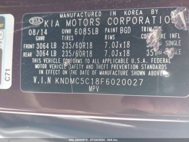 KNDMC5C18F6020027 KIA SEDONA EX