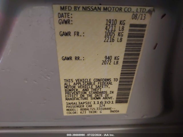 Nissan Altima 2.5 Sv 2014 1N4AL3AP5EC116301 Image 9