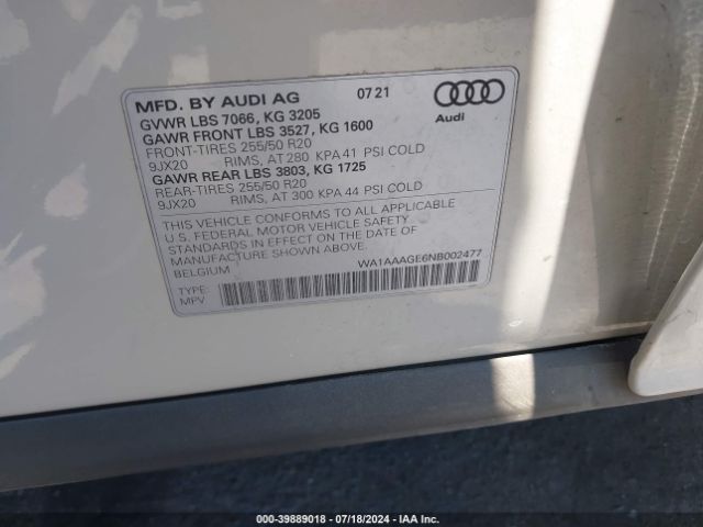 WA1AAAGE6NB002477 Audi E-tron Premium Quattro