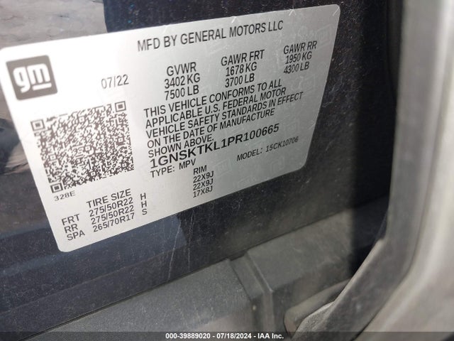 1GNSKTKL1PR100665 Chevrolet Tahoe 4wd High Country