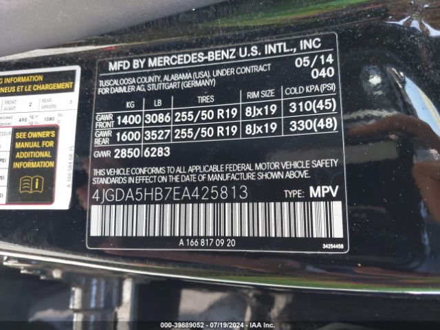 4JGDA5HB7EA425813 Mercedes-Benz Ml 350 4matic