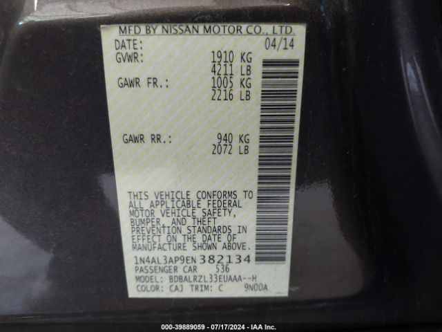 1N4AL3AP9EN382134 Nissan Altima 2.5 S