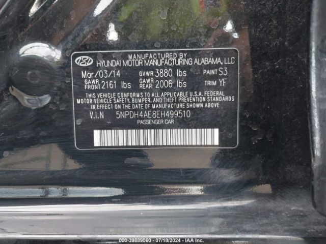 5NPDH4AE8EH499510 Hyundai ELANTRA SE